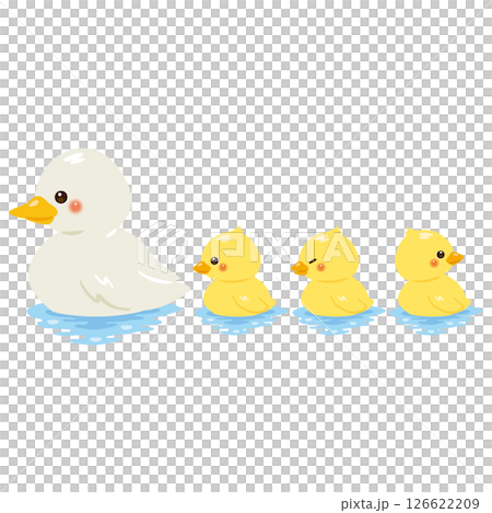 水面に浮かぶアヒルとヒナのイラスト 126622209