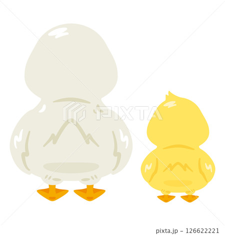 アヒルとヒナの後ろ姿イラストセット 126622221