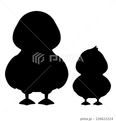 正面から見たアヒルの親子シルエット 126622224