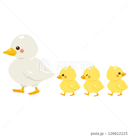 横向きアヒルの親子イラスト 横向きアヒルの親子イラスト 126622225