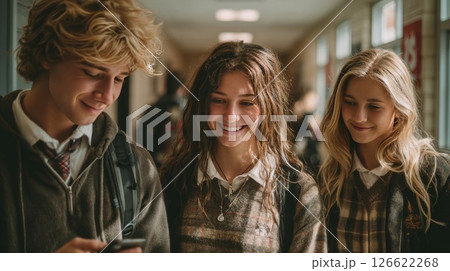 スマホを持った笑顔の学生 126622268