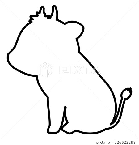 お座りした横向きのウシの線画 126622298