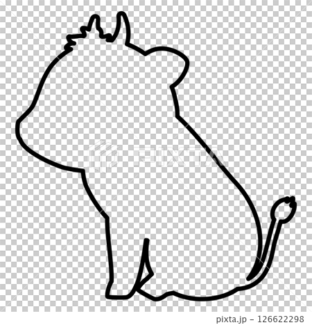 お座りした横向きのウシの線画 126622298