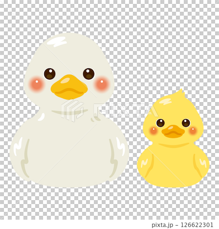 お座りしたアヒルとヒナのイラストセット お座りしたアヒルとヒナのイラストセット 126622301