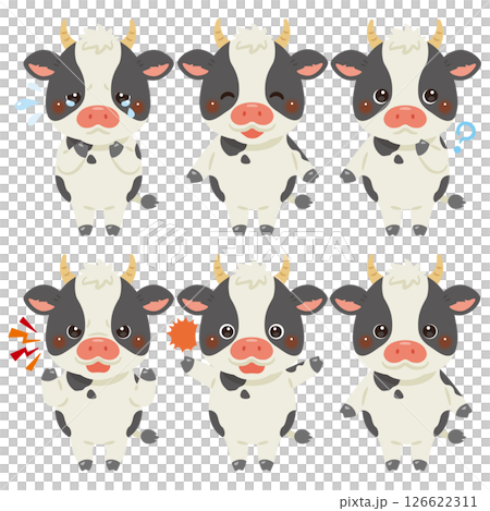 Cow character illustration facial expression set 126622311
