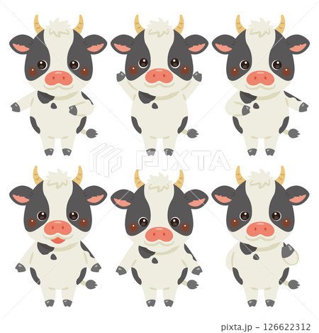 指さしをするウシのキャラクターイラストセット 指さしをするウシのキャラクターイラストセット 126622312