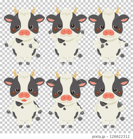 指さしをするウシのキャラクターイラストセット 指さしをするウシのキャラクターイラストセット 126622312