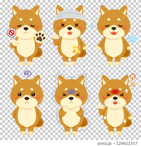 一組不同狀態的柴犬角色插圖 126622357