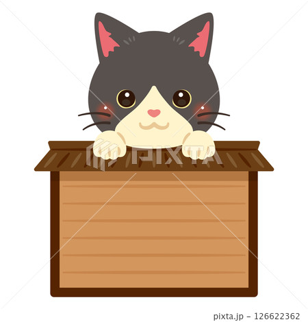 木製看板に乗った猫のキャラクターイラスト 木製看板に乗った猫のキャラクターイラスト 126622362