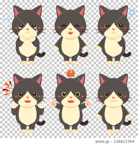 Cat character illustration facial expression set Cat character illustration facial expression set 126622364