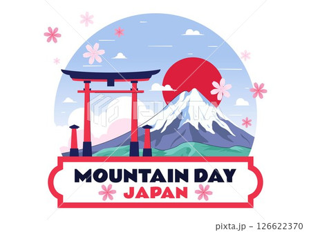 Mountain Day in Japan Vector Illustration on August 11 Celebration Featuring Mount Fuji and Sakura Flowers in a Flat Style Cartoon Background 126622370