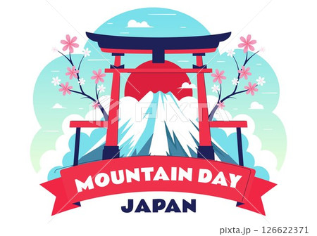 Mountain Day in Japan Vector Illustration on August 11 Celebration Featuring Mount Fuji and Sakura Flowers in a Flat Style Cartoon Background 126622371