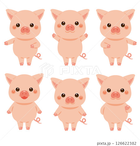 指さしをするブタのキャラクターイラストセット 指さしをするブタのキャラクターイラストセット 126622382