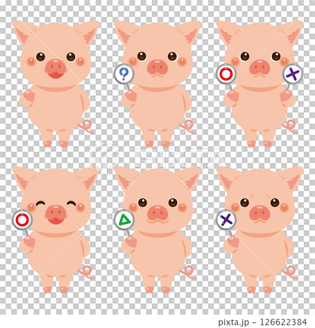 ○×△の札を持ったブタのキャラクターイラストセット 126622384