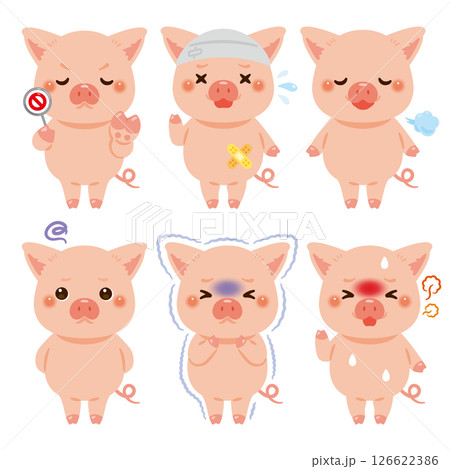 様々な状態のブタのキャラクターイラストセット 126622386