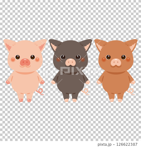 色違いのブタキャラクターイラストセット 色違いのブタキャラクターイラストセット 126622387