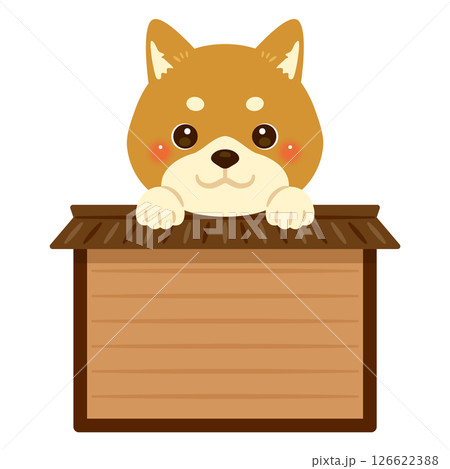 木製看板に乗った柴犬のキャラクターイラスト 126622388