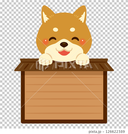 微笑的柴犬人物插圖騎在木牌上 126622389