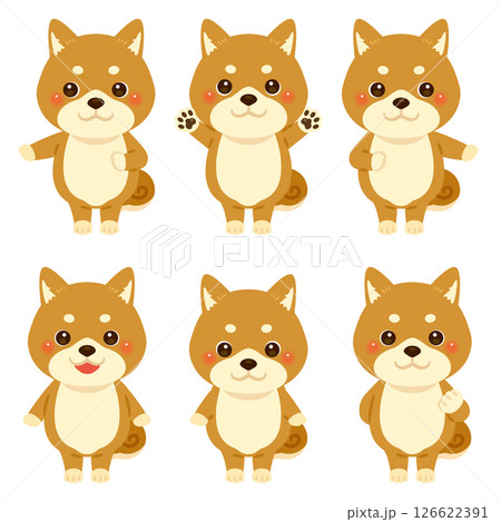 指さしをする柴犬のキャラクターイラストセット 指さしをする柴犬のキャラクターイラストセット 126622391