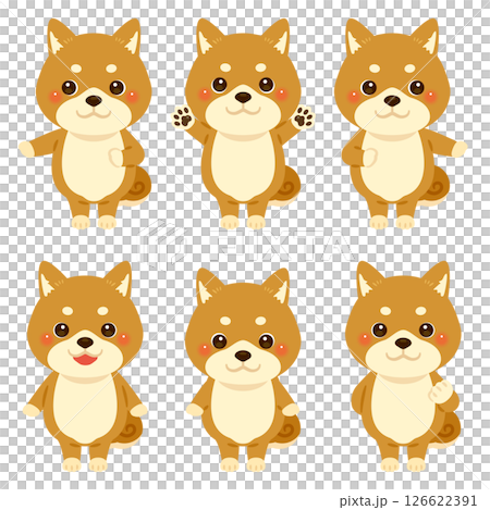 指さしをする柴犬のキャラクターイラストセット 指さしをする柴犬のキャラクターイラストセット 126622391