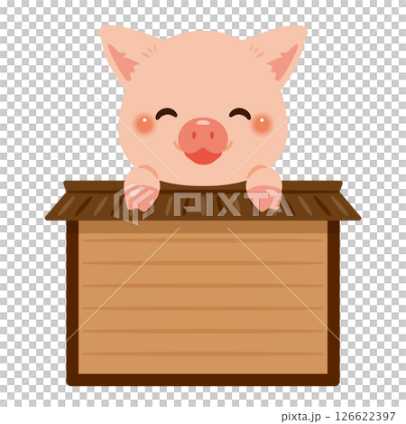 木製看板に乗った笑顔のブタのキャラクターイラスト 木製看板に乗った笑顔のブタのキャラクターイラスト 126622397