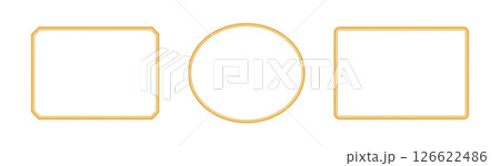 Gold realistic rectangle and oval frame for picture. 3d luxury object mockup for photo frame. Golden border for certificate, award, stamp, vignette, greeting card, various design. Vector illustration 126622486