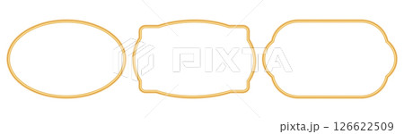 Collection of shiny golden luxury frames. 3d realistic oval object mockup for photo frame. Ornamental border in oriental style. Indian decorative element. Vector for certificate, stamp, vignette 126622509