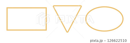 Collection of golden luxury frames. 3d realistic rectangle, triangular, oval object mockup for photo frame. Geometric decorative border for certificates, awards, stamps, greeting card. Vector Collection of golden luxury frames. 3d realistic rectangle, triangular, oval object mockup for photo frame. Geometric decorative border for certificates, awards, stamps, greeting card. Vector 126622510