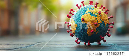 globe with virus spikes symbolizes global health challenges globe with virus spikes symbolizes global health challenges 126622574