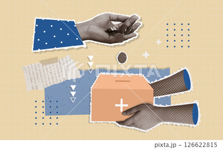 Donation collage illustrating generosity and community support. Vector illustration Donation collage illustrating generosity and community support. Vector illustration 126622815