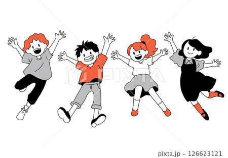 元気にジャンプする子どもたちのイラスト|フラットでかわいいベクター素材 元気にジャンプする子どもたちのイラスト|フラットでかわいいベクター素材 126623121