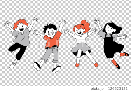 元気にジャンプする子どもたちのイラスト|フラットでかわいいベクター素材 元気にジャンプする子どもたちのイラスト|フラットでかわいいベクター素材 126623121