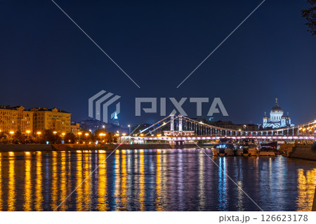 Krymsky Bridge or Crimean Bridge in Moscow at summer night 126623178