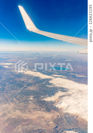 Aerial view on arabian desert and Red sea mountains from airplane 126623195