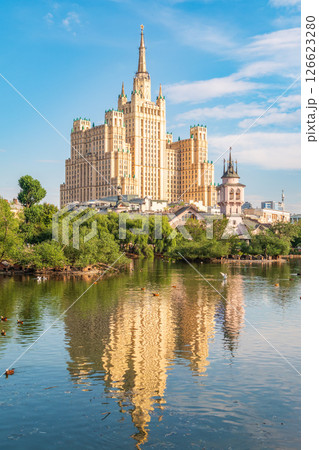 The view on the residential Stalinist high-rise building on Kudrinskaya Square. It is the one of seven Stalinist skyscrapers built in 1947-1954. The view on the residential Stalinist high-rise building on Kudrinskaya Square. It is the one of seven Stalinist skyscrapers built in 1947-1954. 126623280