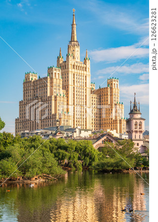 The view on the residential Stalinist high-rise building on Kudrinskaya Square. It is the one of seven Stalinist skyscrapers built in 1947-1954. The view on the residential Stalinist high-rise building on Kudrinskaya Square. It is the one of seven Stalinist skyscrapers built in 1947-1954. 126623281