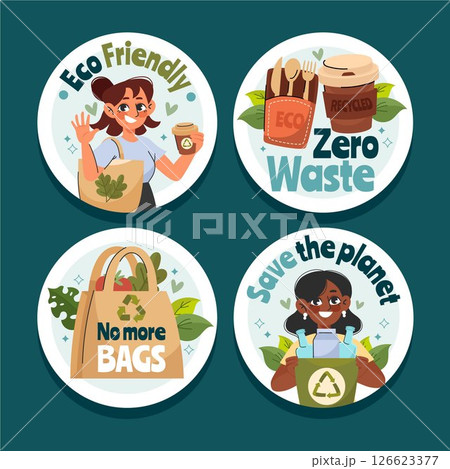 Flat Ecologic Zero Waste Emblem Set 126623377