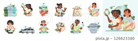 Flat Ecologic Zero Waste Mini Illustrations 126623380