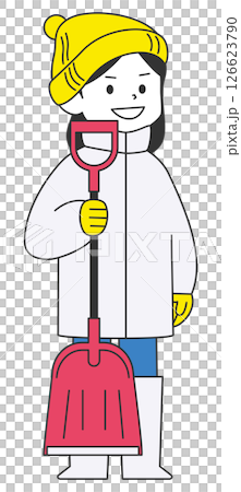 除雪のためのスコップを持つ女性 126623790