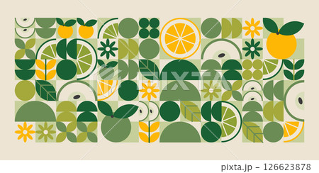 Green geometric plant shapes pattern. 126623878