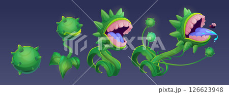 Scary cartoon plant monster growth stages 126623948