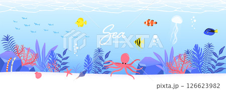 海の生き物のイラストセット_1 126623982