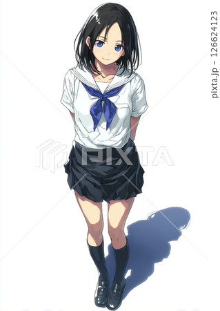 セーラー服を着た女子高生のイラスト 126624123