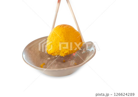 Top view of Steam bun Custard filling,focus selective 126624289