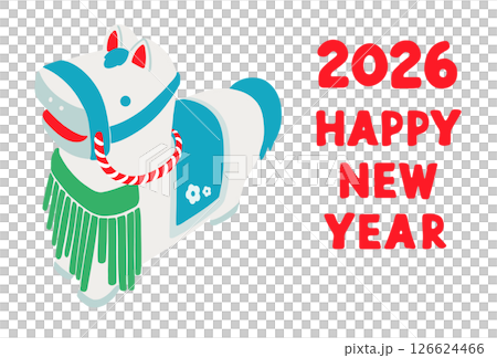 2026年馬年新年賀卡模板馬吉祥物插圖 126624466