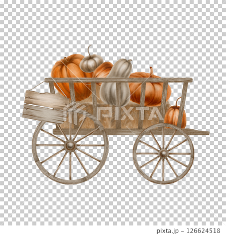 A rustic watercolor painting of an old wooden wagon with hay bales,pumpkins, and a hanging wooden sign.Hand-painted textures and soft earthy tones create a charming autumn or farm-themed illustration. A rustic watercolor painting of an old wooden wagon with hay bales,pumpkins, and a hanging wooden sign.Hand-painted textures and soft earthy tones create a charming autumn or farm-themed illustration. 126624518