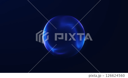 Minimalist blue glowing sphere with elegant energy texture and futuristic gradient. Ideal for branding, digital design, hi-tech or abstract presentations. 126624560