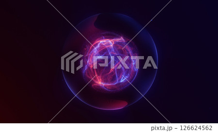 Vibrant fusion of red and blue plasma particles forming an energetic sphere core. Perfect for AI, data, crypto, music visualizations and futuristic tech concepts. Vibrant fusion of red and blue plasma particles forming an energetic sphere core. Perfect for AI, data, crypto, music visualizations and futuristic tech concepts. 126624562