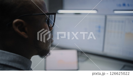 Multi-Monitor Computer with Online Trading Software. Stock Exchange Trader Analyzing Real-Time Stocks 126625022