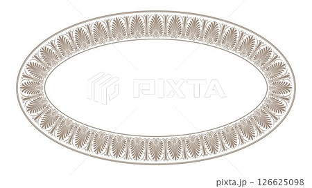 Decorative oval frame. Elegant element for design in Eastern style, place for text. Floral golden border. Lace illustration for invitations and greeting cards 126625098